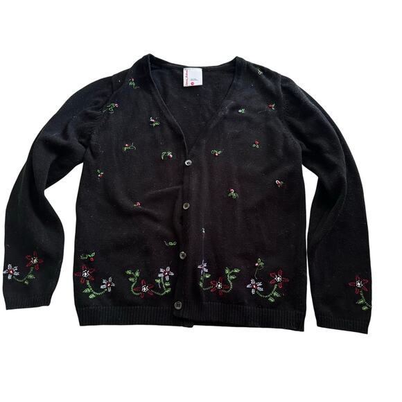 Hanna Andersson Black Floral Embroidered Cardigan - Size 8 - Picture 1 of 4